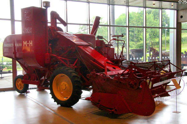 Massey Harris 726 combine harvester made in Kilmarnock, Scotland by Canadian company at National Museum of Rural Life. Kittochside, Scotland.