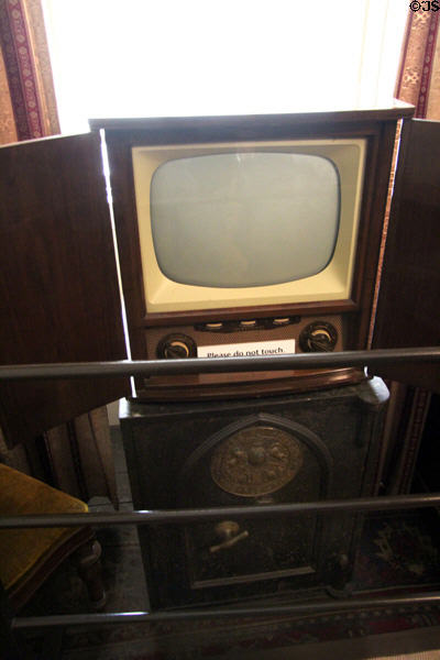 TV atop safe in parlor of Reid farmhouse at National Museum of Rural Life. Kittochside, Scotland.