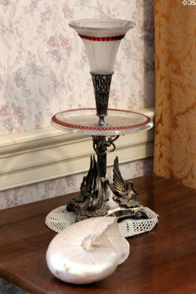 Silver & glass epergne (1889) in Reid farmhouse at National Museum of Rural Life. Kittochside, Scotland.
