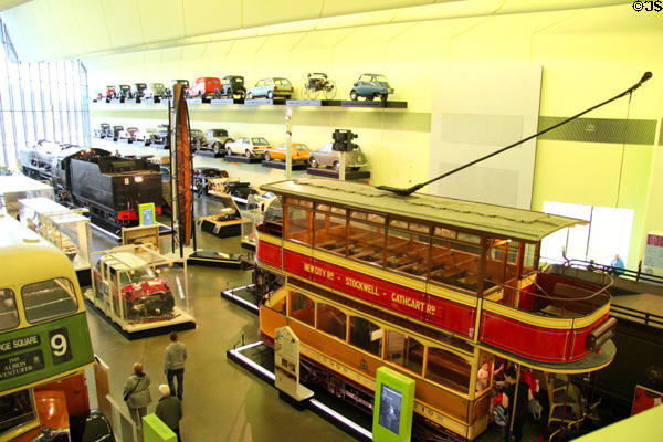 Gallery of transportation vehicles at Riverside Museum. Glasgow, Scotland.