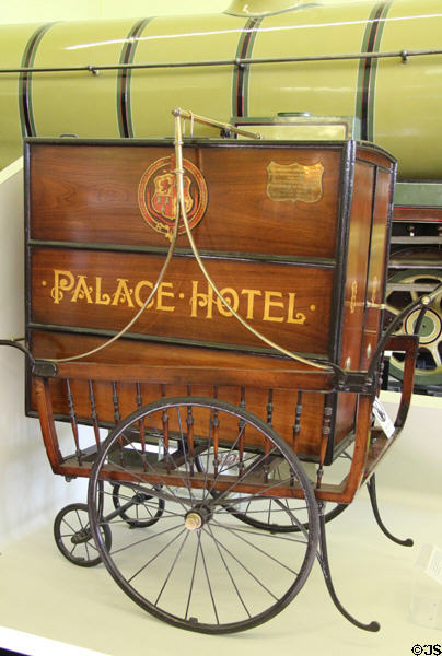 Palace Hotel royal breakfast barrow (1896) once used to take breakfast to Queen Victoria at Aberdeen rail station at Riverside Museum. Glasgow, Scotland.