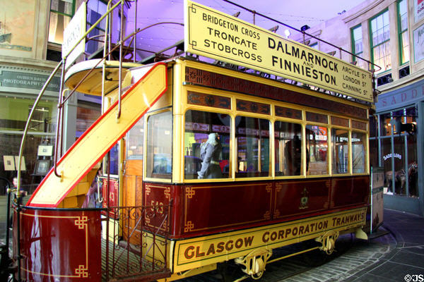 Glasgow Corporation Tramways horse-drawn open top car 543 (1901) at Riverside Museum. Glasgow, Scotland.