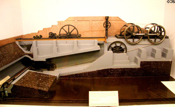 Model (1907) of Glasgow & District Subway cable haulage mechanism from 1896 at Riverside Museum. Glasgow, Scotland.