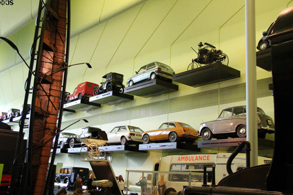 Collection of automobiles at Riverside Museum. Glasgow, Scotland.