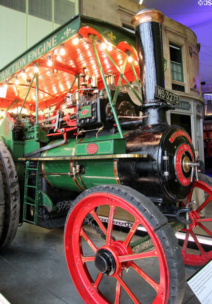 Steam-powered traction engine (1920) by Rushton & Hornsby at Riverside Museum. Glasgow, Scotland.
