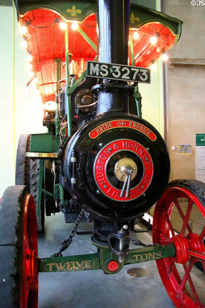Steam-powered traction engine (1920) by Rushton & Hornsby at Riverside Museum. Glasgow, Scotland.