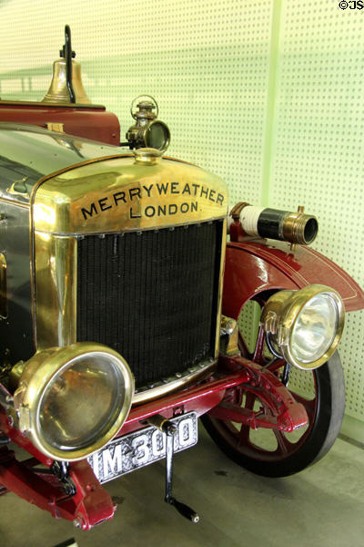 Front end of Albion Merryweather fire engine (1928) at Riverside Museum. Glasgow, Scotland.