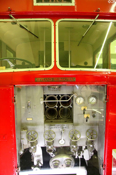Front end of Leyland Firemaster (1960-75) with connections to work in narrow streets at Riverside Museum. Glasgow, Scotland.
