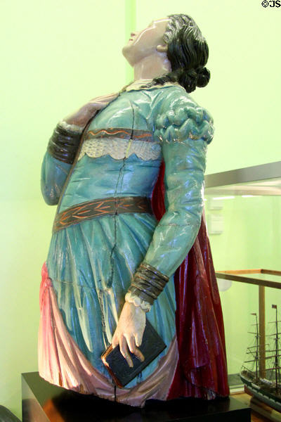 Helen Denny ship's figurehead (1866) which took emigrants to New Zealand at Riverside Museum. Glasgow, Scotland.