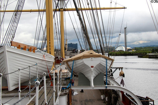 Boats on deck of Glenlee Tall Ship. Glasgow, Scotland.