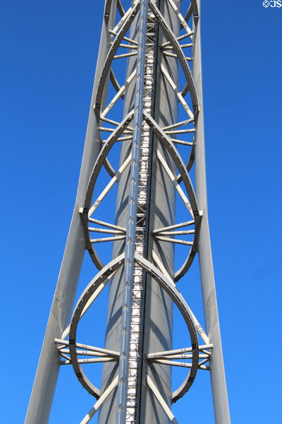 Structural detail of Glasgow Tower at Glasgow Science Centre. Glasgow, Scotland.