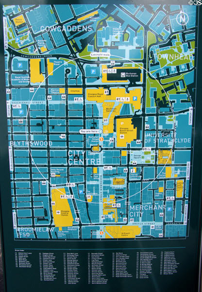 Station area navigation map for Glasgow Subway. Glasgow, Scotland.
