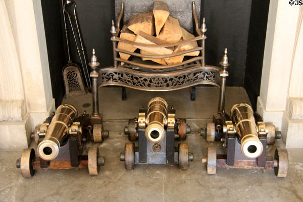 Cannon models built as starting guns for yacht races in Armory at Culzean Castle. Maybole, Scotland.