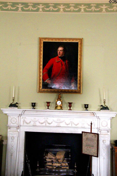 The Library fireplace (1770s) by Robert Adam with portrait of Thomas Kennedy 9th Earl of Cassillis (1764) by Pompeo Batoni at Culzean Castle. Maybole, Scotland.