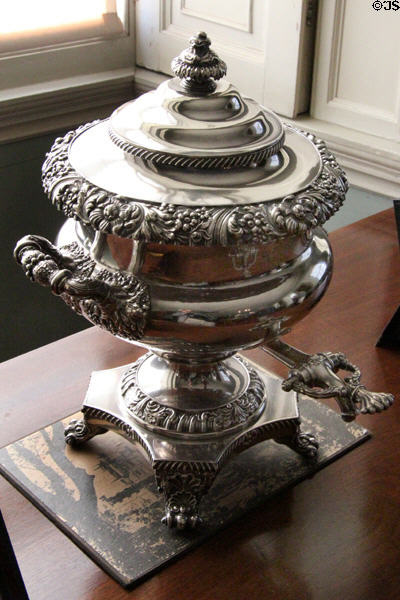 Silver urn with spout in dining room at Culzean Castle. Maybole, Scotland.