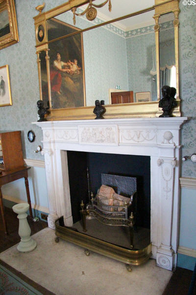 Fireplace with carving of Minerva by Robert Adam in Lady Ailsa's Boudoir at Culzean Castle. Maybole, Scotland.