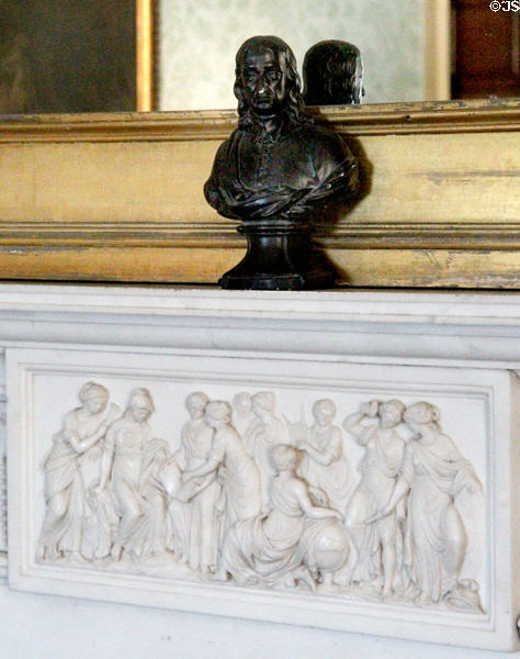 Minerva carving detail on fireplace by Robert Adam with bust in Lady Ailsa's Boudoir at Culzean Castle. Maybole, Scotland.