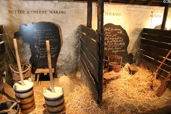 Animal & dairy barns (byre) at Robert Burns Birthplace Museum. Alloway, Scotland.