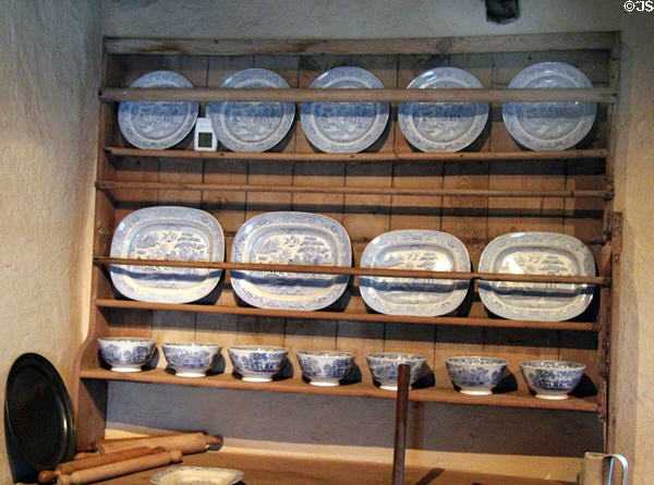 Hutch with plates at Robert Burns Cottage. Alloway, Scotland.