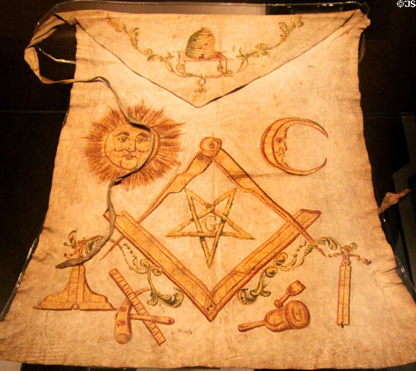 Masonic apron worn by Robert Burns in Dumfries (late 18thC) at Robert Burns Birthplace Museum. Alloway, Scotland.