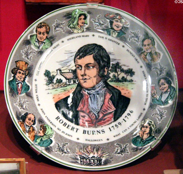 Burns porcelain plate (early 20thC) by Royal Doulton at Robert Burns Birthplace Museum. Alloway, Scotland.