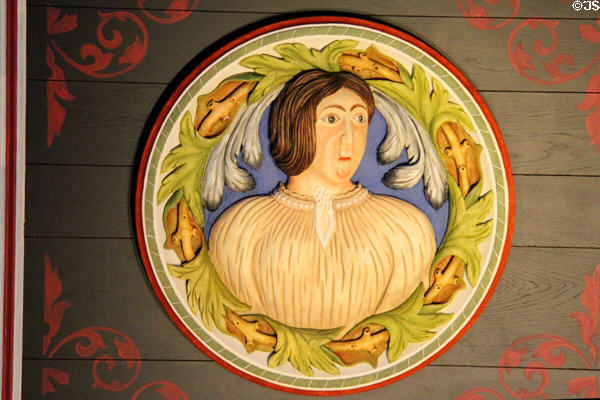James IV (King of Scots 1488-1513) replica painted ceiling carving in Stirling Castle Great Hall. Stirling, Scotland.