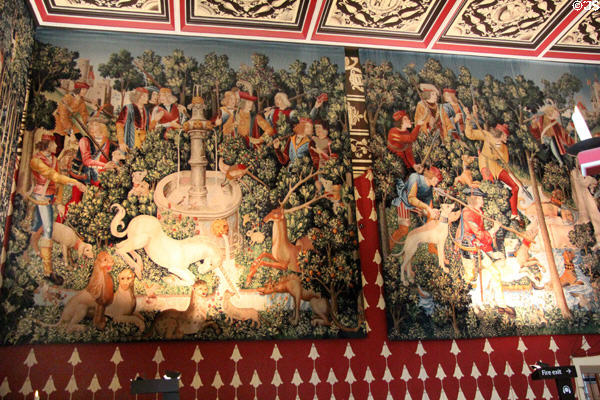 Unicorn tapestries in Queen's Inner Hall recreated in Palace of Stirling Castle. Stirling, Scotland.
