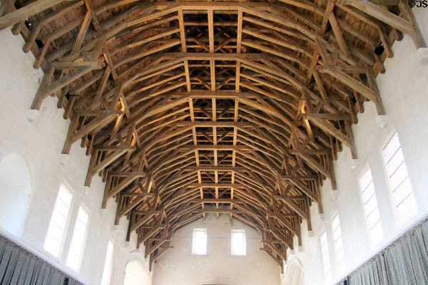 Reconstructed hammerbeam wooden roof in Great Hall at Stirling Castle. Stirling, Scotland.