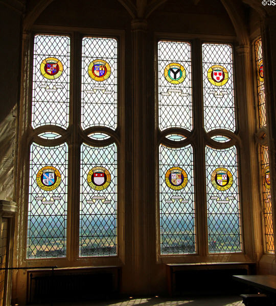 Stained windows in Great Hall at Stirling Castle. Stirling, Scotland.