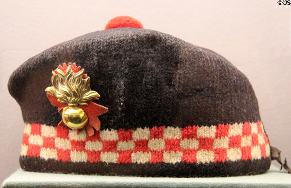 Glengarry cap (1854) worn by sergeant David Philips at battle of Alma in Crimea War at Stirling Castle Regimental Museum. Stirling, Scotland.
