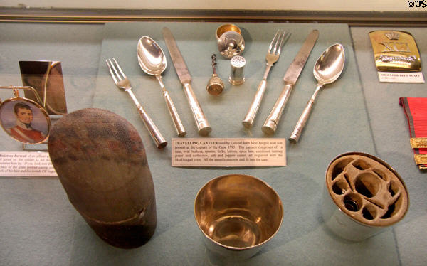 Traveling canteen with silverware & spice boxes (c1795) used by Colonel John MacDougall during capture of the Cape at Stirling Castle Regimental Museum. Stirling, Scotland.