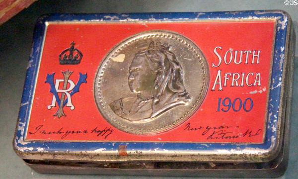 Chocolate box given by Queen Victoria to soldiers in South Africa (1900) at Stirling Castle Regimental Museum. Stirling, Scotland.
