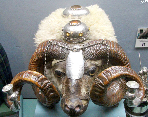 Ram's head snuff mull with silver mounts (c1864) at Stirling Castle Regimental Museum. Stirling, Scotland.