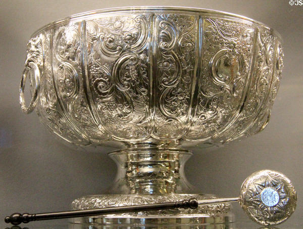 Silver punch bowl & ladle (1688) made in London presented to Argyllshire Highlanders at Stirling Castle Regimental Museum. Stirling, Scotland.