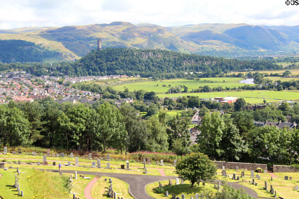 Wallace Monument across valley from Stirling Castle. Stirling, Scotland.