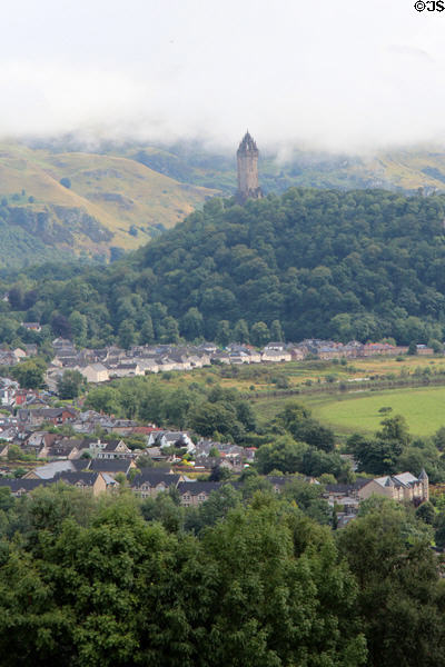 Wallace Monument across valley from Stirling Castle. Stirling, Scotland.