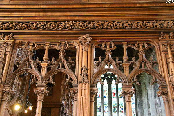 Carved rood screen (1893) at Dunblane Cathedral. Dunblane, Scotland.