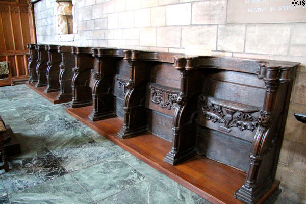 Medieval choir stalls (1500s) at Dunblane Cathedral. Dunblane, Scotland.