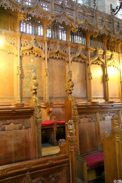 Late 19th C recreation of choir stalls at Dunblane Cathedral. Dunblane, Scotland.