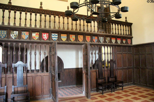 Wooden screen in Lord's Hall at Doune Castle. Doune, Scotland.