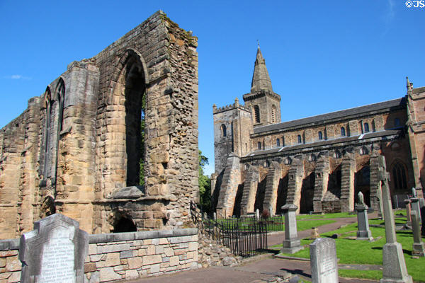 Palace ruins & oldest nave section at Dunfermline Abbey (12thC) both run as museum by Historic Scotland. Dunfermline, Scotland.