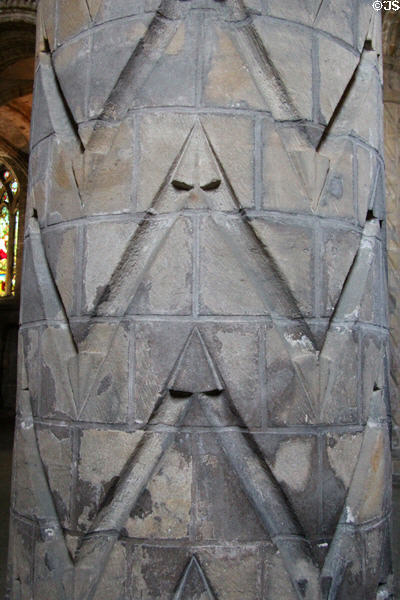Carved column detail in nave of Dunfermline Abbey. Dunfermline, Scotland.