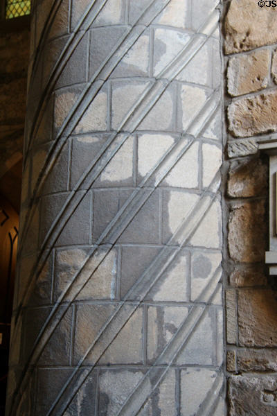 Carved spiral column detail in nave of Dunfermline Abbey. Dunfermline, Scotland.