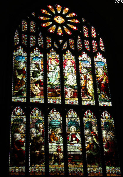 Last supper stained glass window in Dunfermline New Abbey Church. Dunfermline, Scotland.