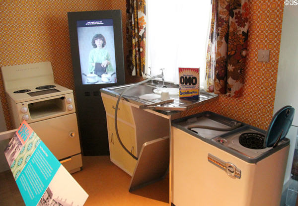 Kitchen appliances & washing machine (1960s) at Dunfermline Carnegie Library Museum. Dunfermline, Scotland.