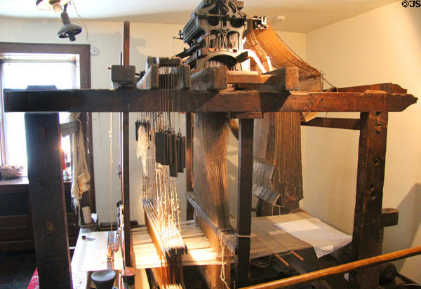 Jacquard loom in Andrew Carnegie Birthplace Cottage where his father worked as a weaver of damask linen. Dunfermline, Scotland.