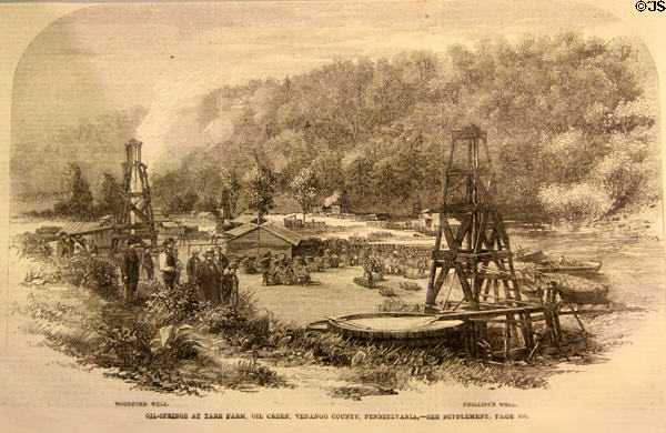 Graphic (1862) of Oil-Springs at Venango, PA which became Carnegie's main income after his investment at Andrew Carnegie Birthplace Museum. Dunfermline, Scotland.