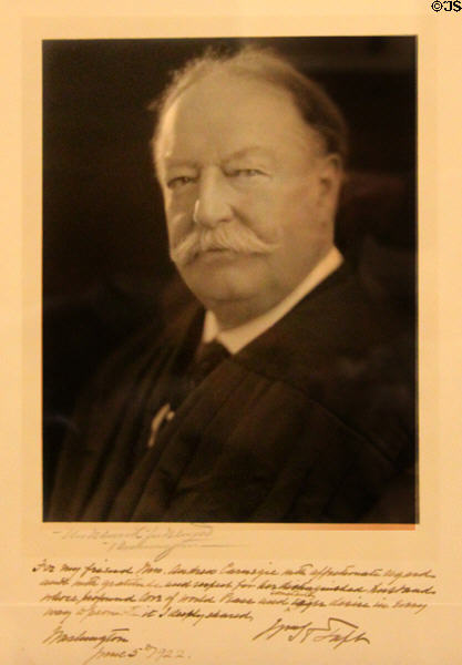Signed William Howard Taft photo inscribed financial supporter Carnegie (c1913) at Andrew Carnegie Birthplace Museum. Dunfermline, Scotland.