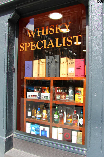 Whisky shop window. Edinburgh, Scotland.