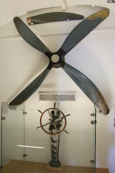 Airship R29 propeller, control panel & control wheel at National Museum of Flight. East Fortune, Scotland.